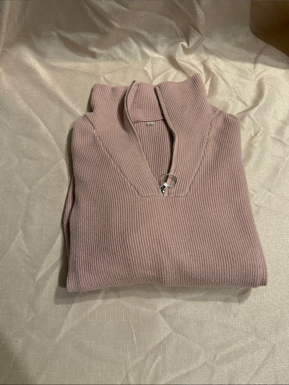 Unk Dusty Pink Ribbed Half-Zip Turtleneck Sweater